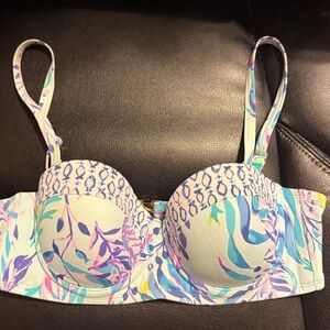 Lilly Pulitzer Bikini Swim Leven Bandeau Top Blue Oasis Swim Shady Size 4
